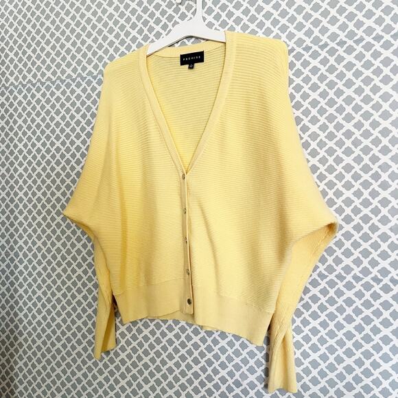 PREMISE Ribbed Butter Yellow Button-Front Cardigan, L - Picture 4 of 7